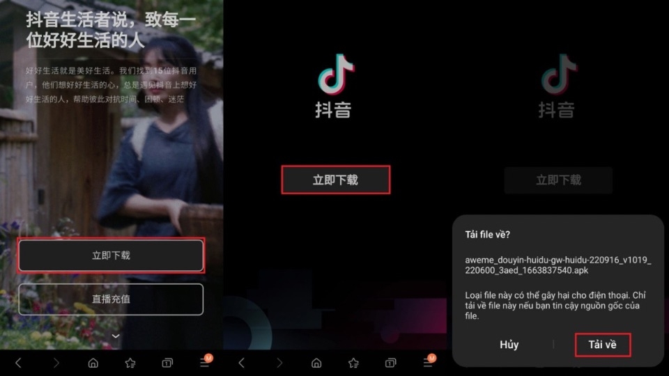 Tải ứng dụng Douyin từ trang web trên Android