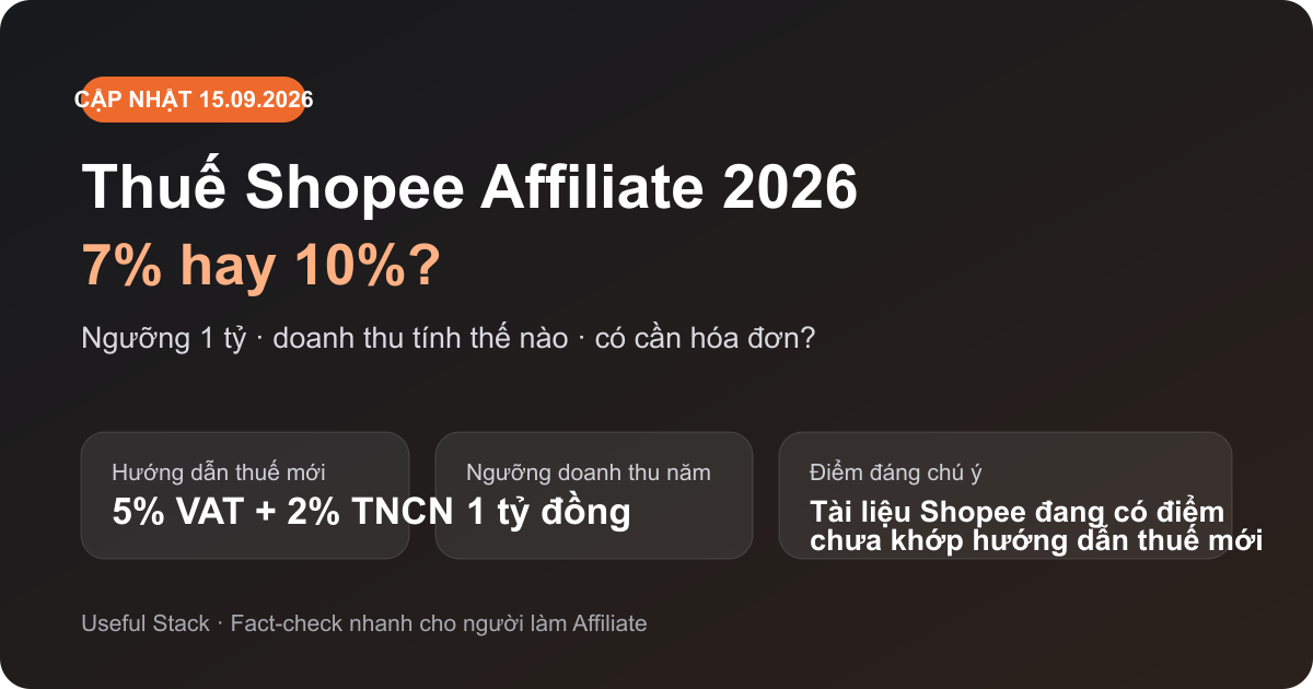 Thuế Shopee Affiliate 2026: 7% hay 10%, ngưỡng doanh thu 1 tỷ đồng