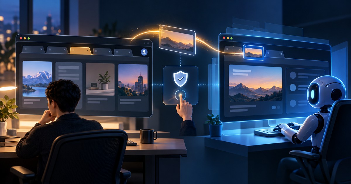 Sơ đồ minh họa browser của người dùng và Agent Window hoạt động tách biệt